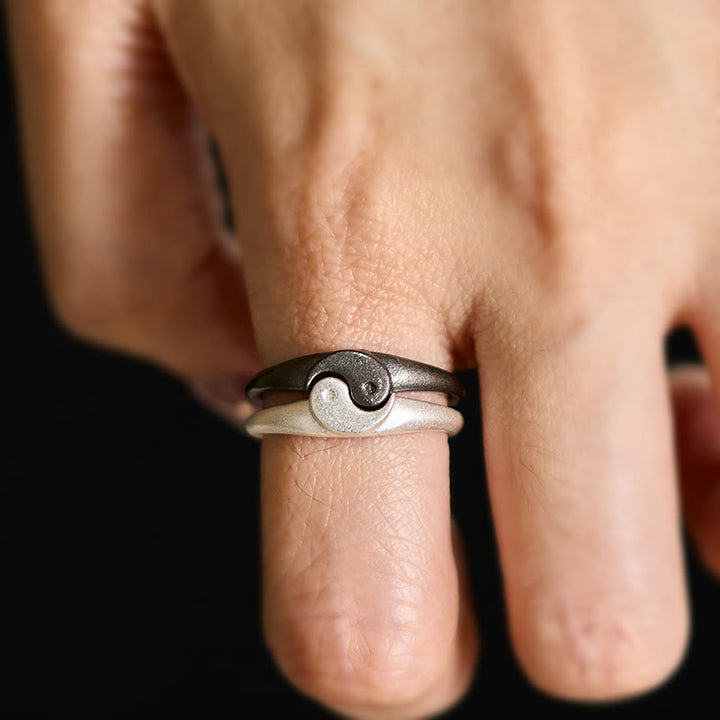 Buddha Stones Bague ajustable rétro Yin Yang en cuivre texturé Harmonie - image 4