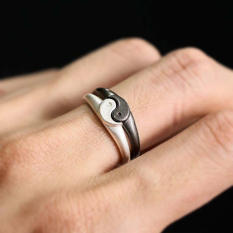 Buddha Stones Bague ajustable rétro Yin Yang en cuivre texturé Harmonie - image 12