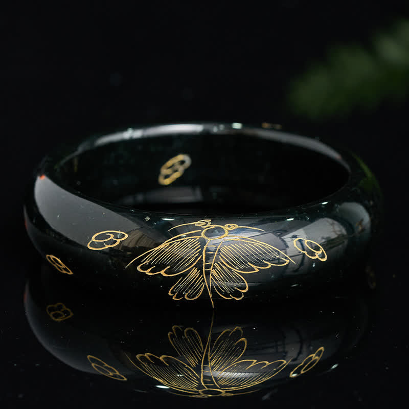 Buddha Stones Bracelet jonc Harmonie sculpté en jade cyan naturel - image 4