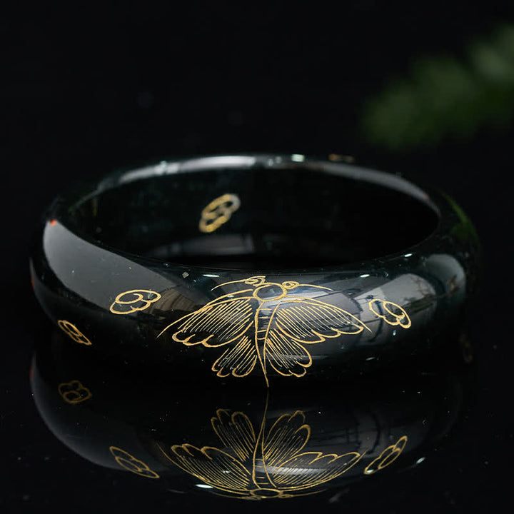 Buddha Stones Bracelet jonc Harmonie sculpté en jade cyan naturel - image 4