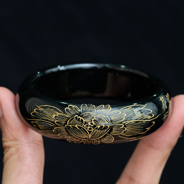 Buddha Stones Bracelet jonc Harmonie sculpté en jade cyan naturel - image 2