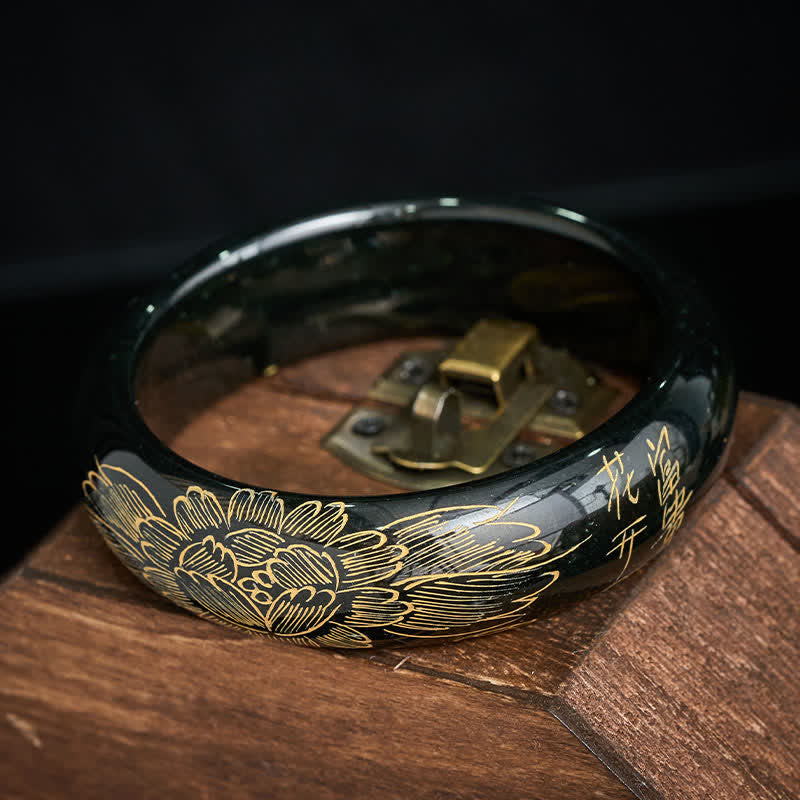 Buddha Stones Bracelet jonc Harmonie sculpté en jade cyan naturel - image 3