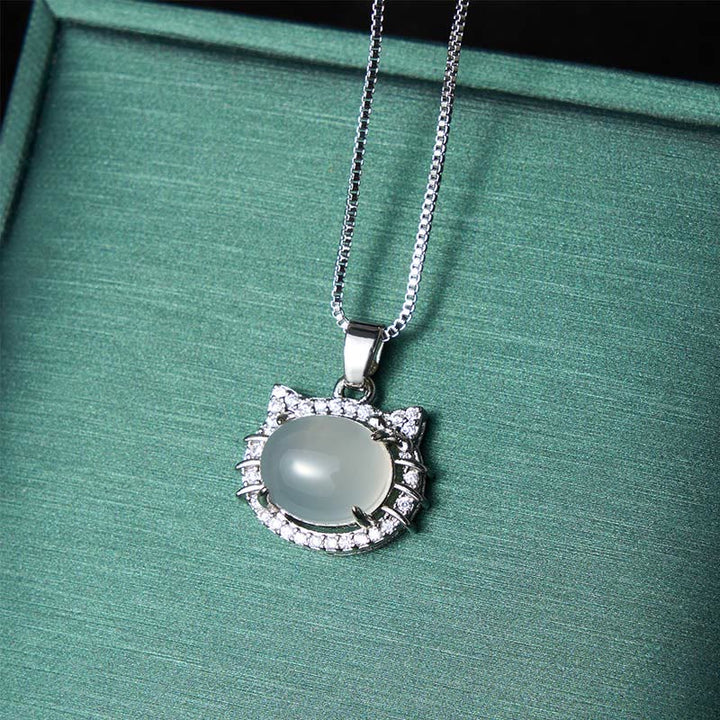 Buddha Stones Collier positif en calcédoine naturelle à tête de chat - image 3