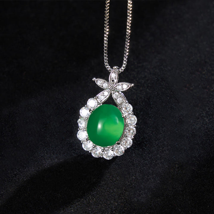 Buddha Stones Collier Courage en calcédoine verte naturelle et rose - Calcédoine verte (Force ♥ Courage) - image 0