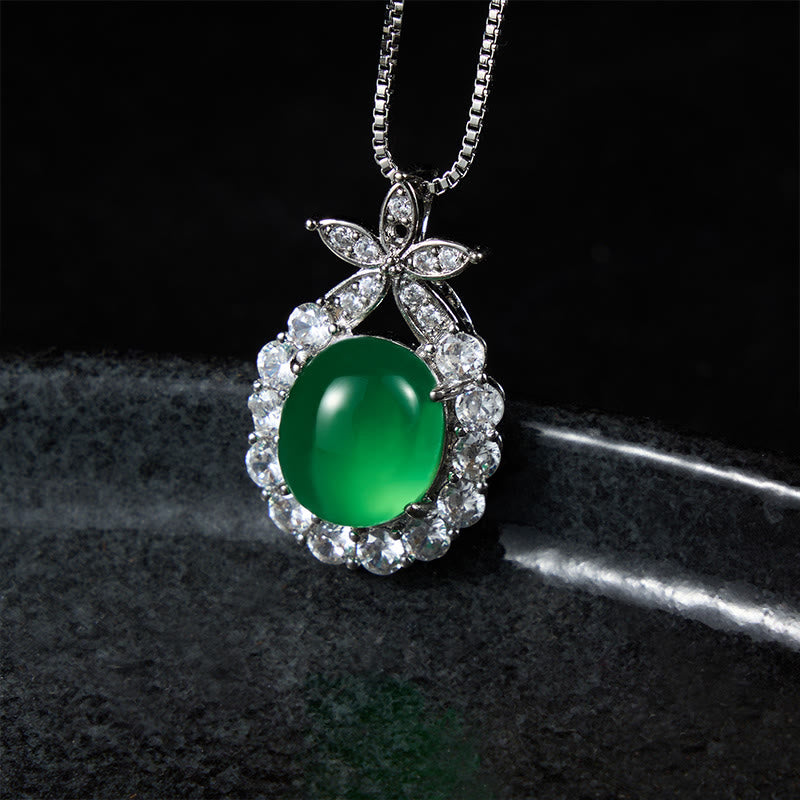 Buddha Stones Collier Courage en calcédoine verte naturelle et rose - image 1