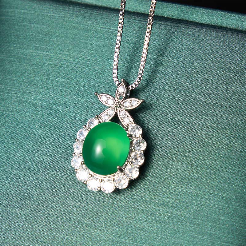 Buddha Stones Collier Courage en calcédoine verte naturelle et rose - image 2