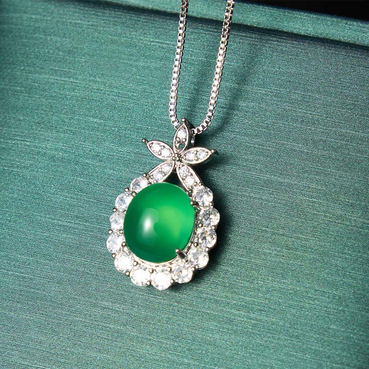 Buddha Stones Collier Courage en calcédoine verte naturelle et rose - image 2
