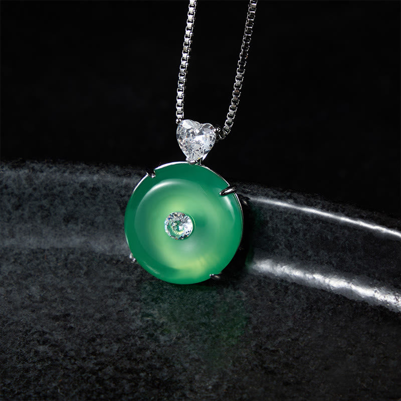 Buddha Stones Collier de force en calcédoine verte naturelle avec boucle de paix - image 1
