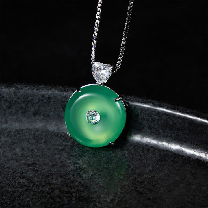 Buddha Stones Collier de force en calcédoine verte naturelle avec boucle de paix - image 1
