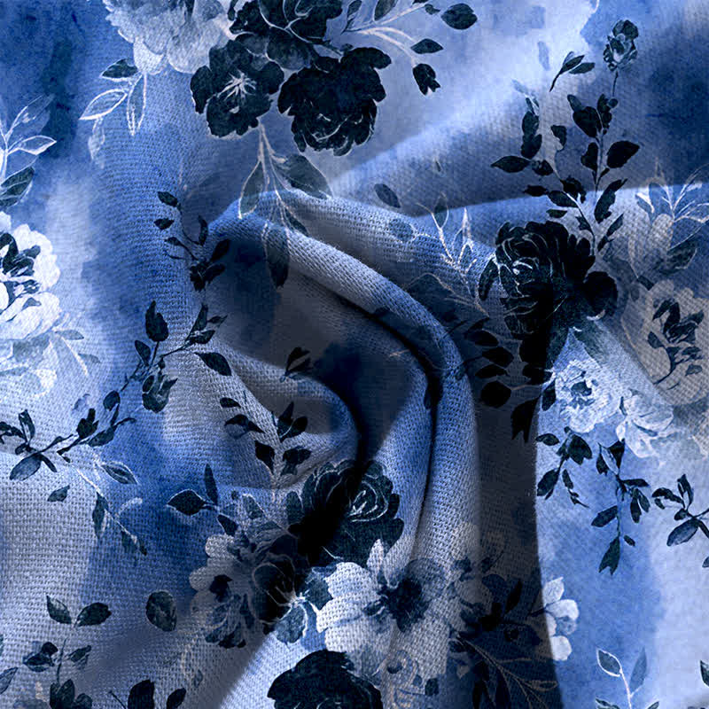 Buddha Stones Pantalon large à taille élastique et poches pour femme, en coton et lin à motif floral - image 3