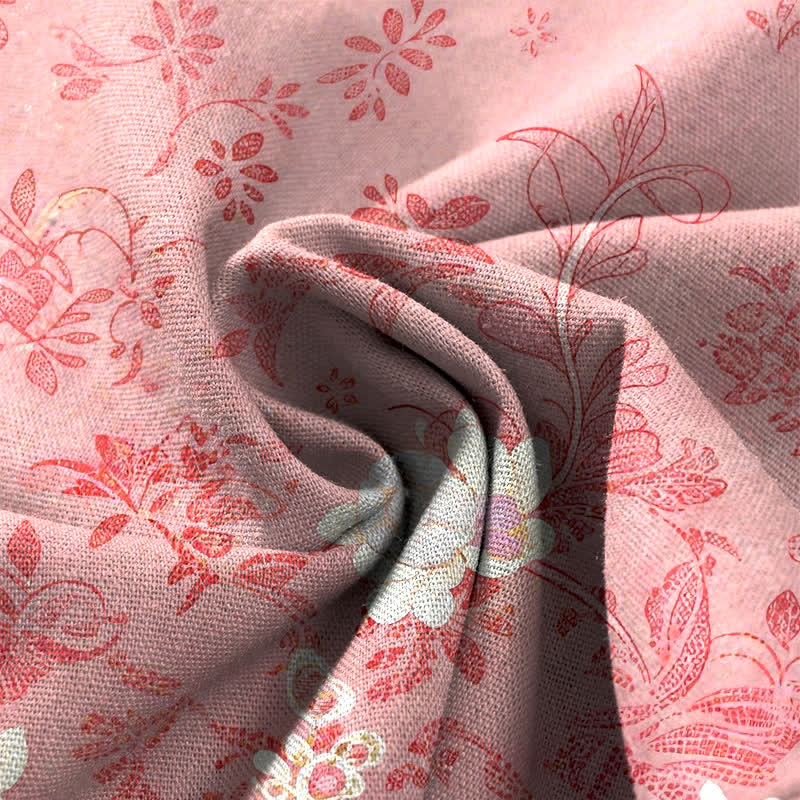 Buddha Stones Pantalon large en coton et lin à motif floral romantique pour femme, taille élastique et poches - image 3