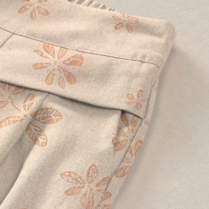Buddha Stones Pantalon large en coton et lin à motif floral romantique pour femme, taille élastique et poches - image 6