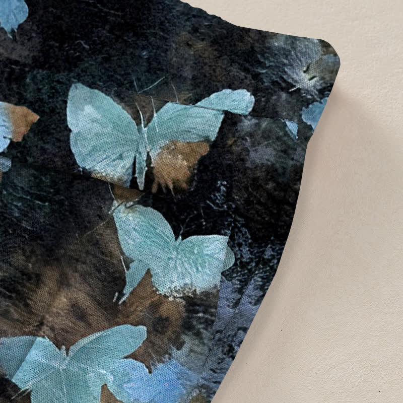 Buddha Stones Pantalon large à taille élastique et poches pour femme, en coton et lin, motif papillon - image 6
