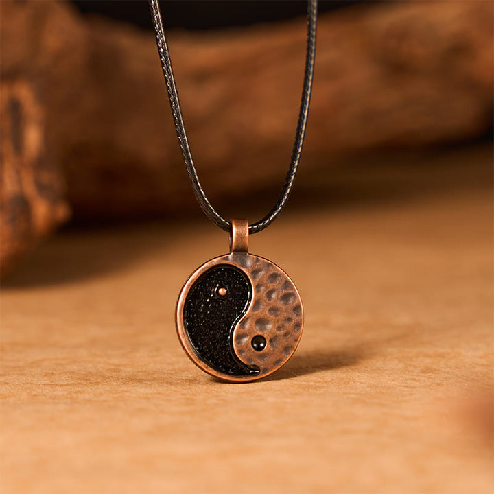 Buddha Stones Collier pendentif vintage Yin Yang en alliage et cuir, harmonie et pendentif. - image 1