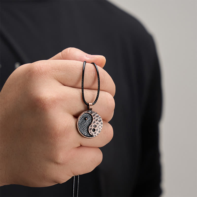 Buddha Stones Collier pendentif vintage Yin Yang en alliage et cuir, harmonie et pendentif. - image 5