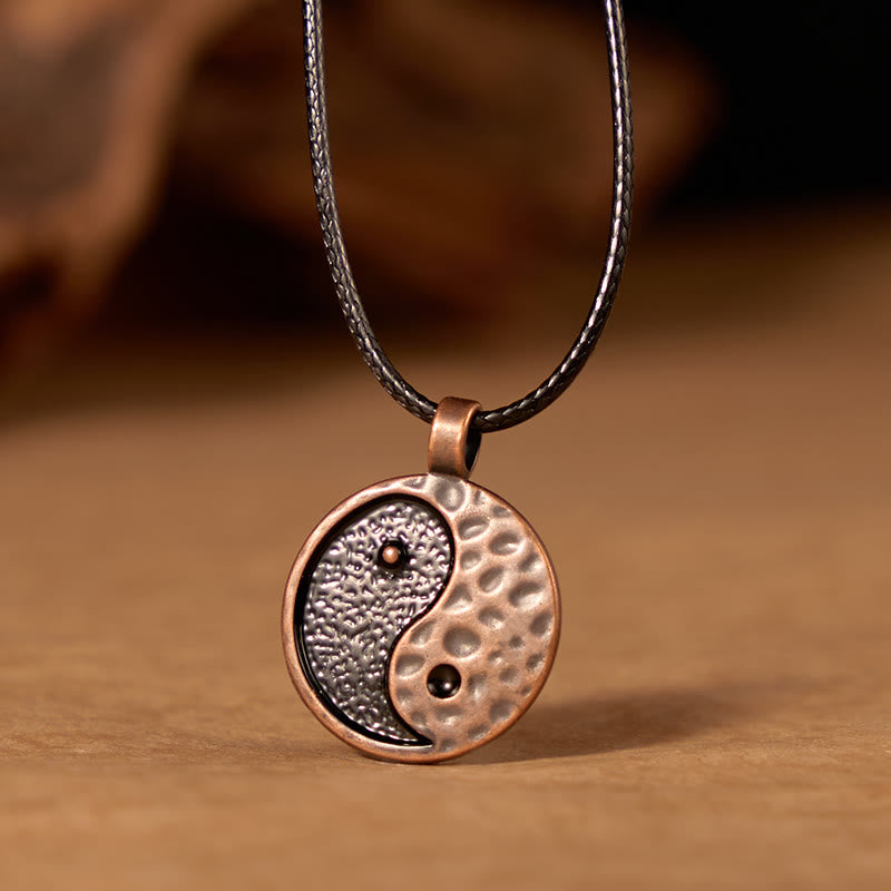 Buddha Stones Collier pendentif vintage Yin Yang en alliage et cuir, harmonie et pendentif. - Yin-Yang - image 0