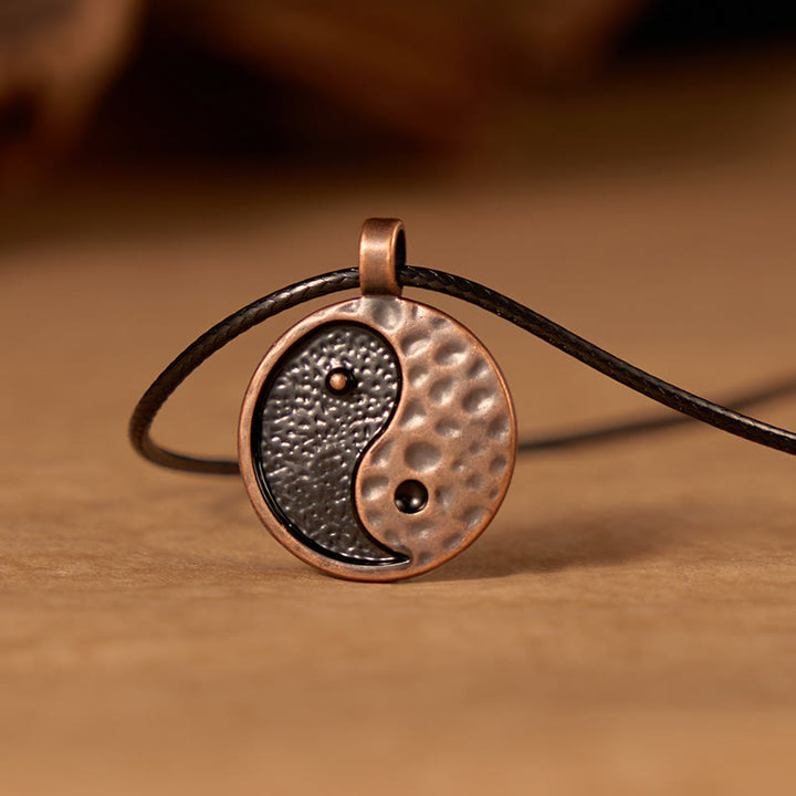 Buddha Stones Collier pendentif vintage Yin Yang en alliage et cuir, harmonie et pendentif. - image 2