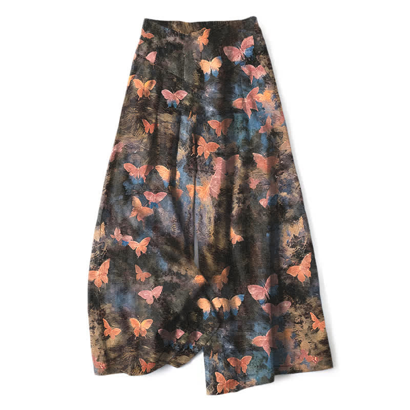 Buddha Stones Pantalon large à taille élastique et poches pour femme, en coton et lin, motif papillon - Rose - US16，UK/AU20，EU48 (3XL) - image 8