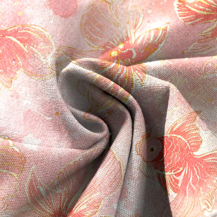 Buddha Stones Pantalon large en coton et lin à motif floral et carpes koï pour femme, avec poches et taille élastique - image 3