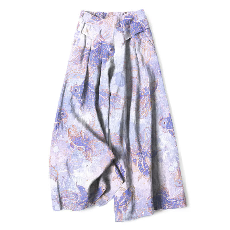 Buddha Stones Pantalon large en coton et lin à motif floral et carpes koï pour femme, avec poches et taille élastique - Lavande - US16，UK/AU20，EU48 (3XL) - image 4