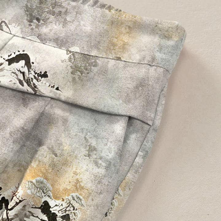 Buddha Stones Pantalon large pour femme en coton et lin à motif délavé, taille élastique et poches - image 2