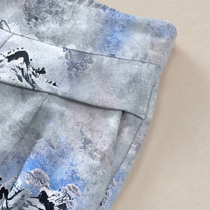 Buddha Stones Pantalon large pour femme en coton et lin à motif délavé, taille élastique et poches - image 6