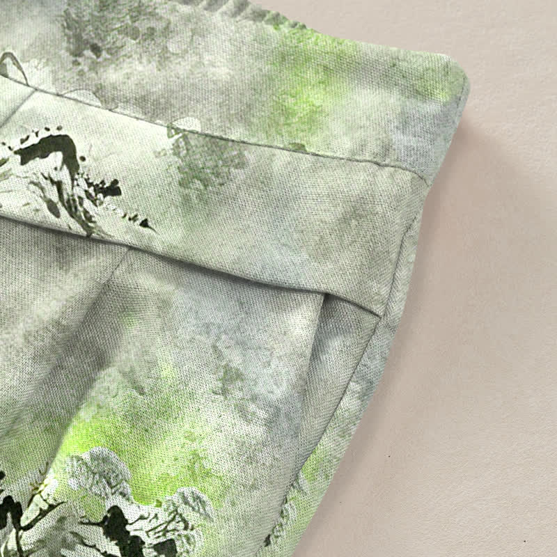 Buddha Stones Pantalon large pour femme en coton et lin à motif délavé, taille élastique et poches - image 10