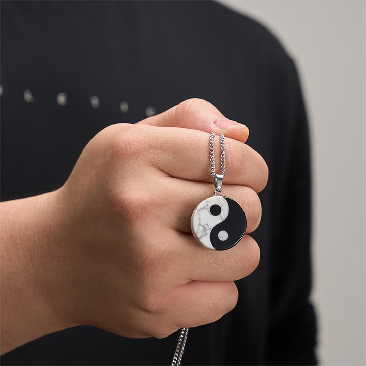Buddha Stones Collier Yin Yang Tai Chi en obsidienne noire naturelle et turquoise blanche, symbole de force et de puissance. - image 4