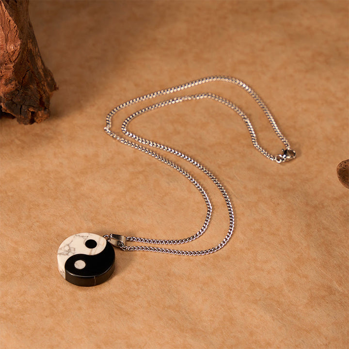 Buddha Stones Collier Yin Yang Tai Chi en obsidienne noire naturelle et turquoise blanche, symbole de force et de puissance. - image 3