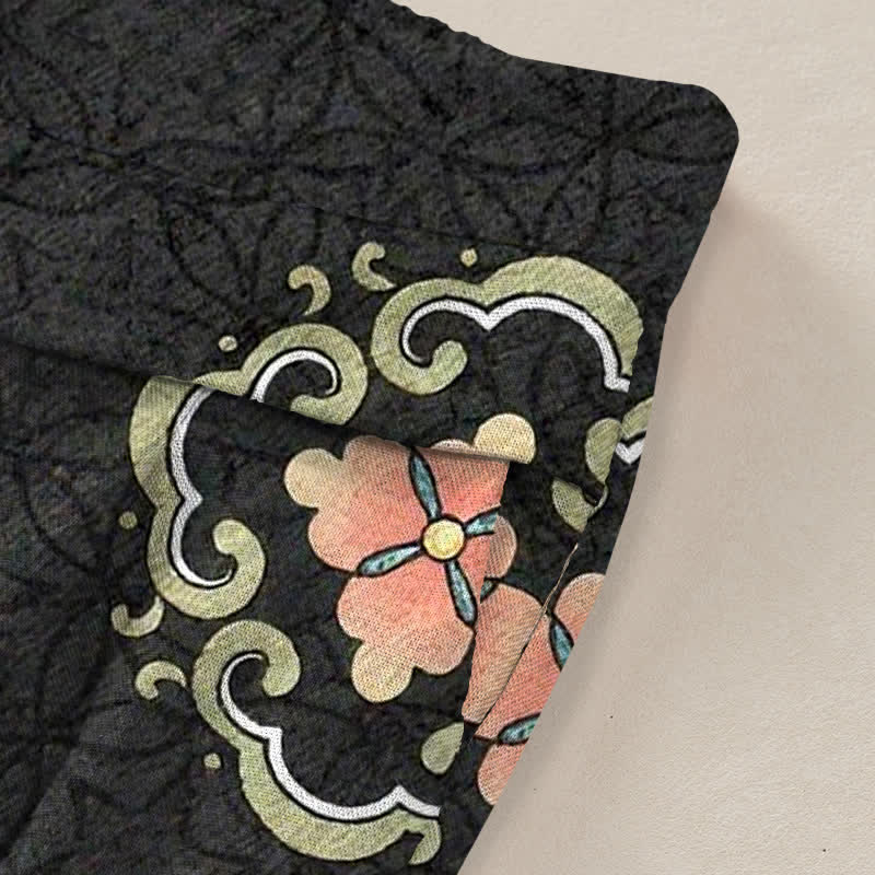 Buddha Stones Pantalon large à taille élastique et poches pour femme, en coton et lin, motif médaillon bohème - image 2