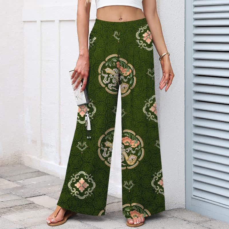 Buddha Stones Pantalon large à taille élastique et poches pour femme, en coton et lin, motif médaillon bohème - image 9