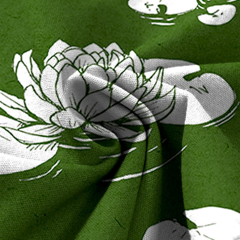 Buddha Stones Pantalon large à taille élastique et poches pour femme, en coton et lin, motif feuille de lotus - image 3