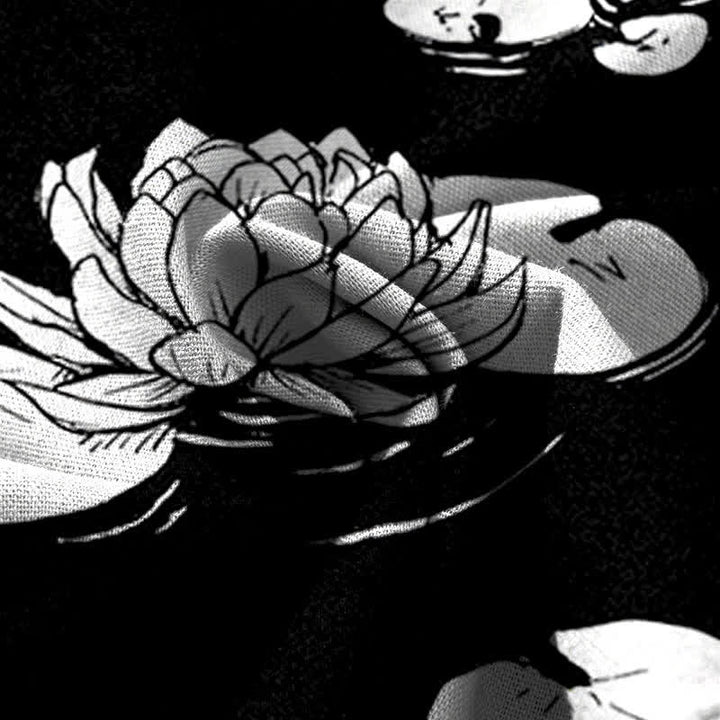 Buddha Stones Pantalon large à taille élastique et poches pour femme, en coton et lin, motif feuille de lotus - image 7