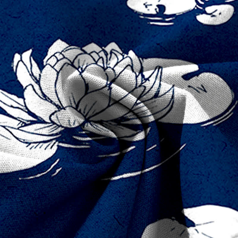 Buddha Stones Pantalon large à taille élastique et poches pour femme, en coton et lin, motif feuille de lotus - image 11
