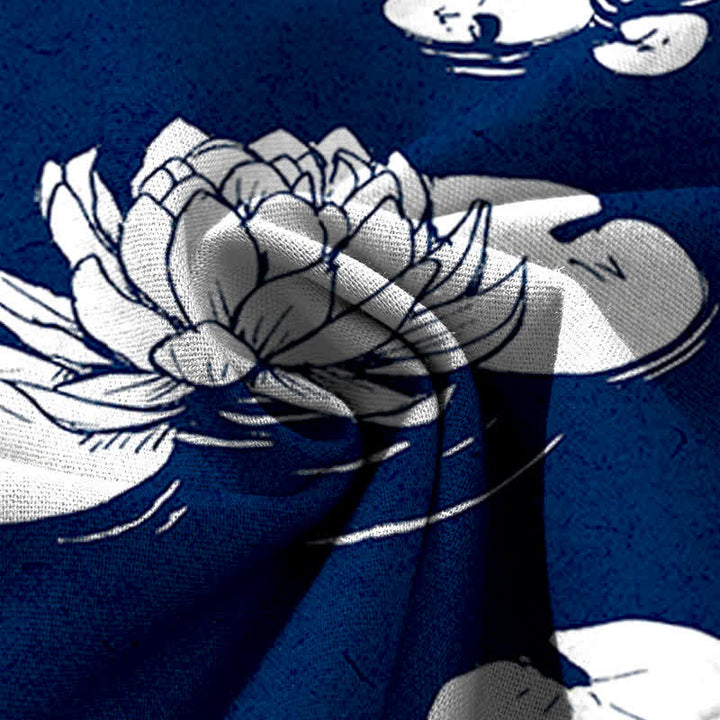 Buddha Stones Pantalon large à taille élastique et poches pour femme, en coton et lin, motif feuille de lotus - image 11