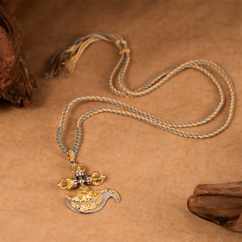 Buddha Stones Collier pendentif Vajra en cuivre, orné d'un totem tibétain sculpté en relief, symbole d'ancrage tibétain. - image 3