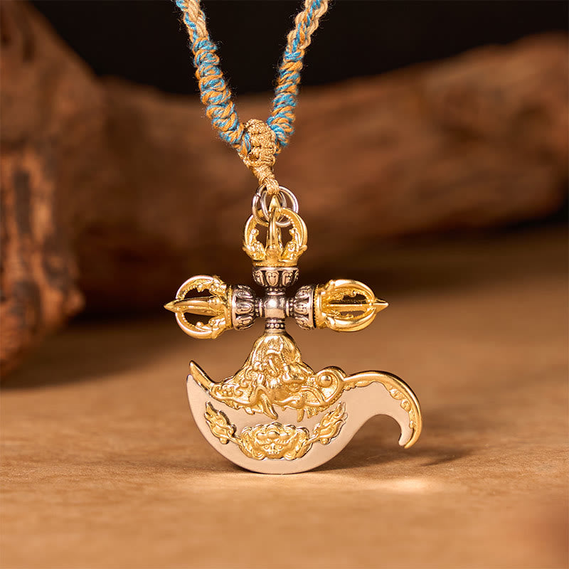 Buddha Stones Collier pendentif Vajra en cuivre, orné d'un totem tibétain sculpté en relief, symbole d'ancrage tibétain. - image 1