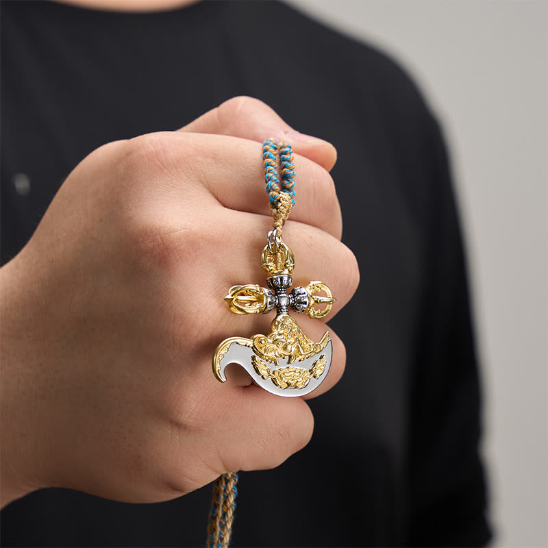Buddha Stones Collier pendentif Vajra en cuivre, orné d'un totem tibétain sculpté en relief, symbole d'ancrage tibétain. - image 4