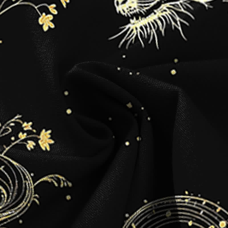 Buddha Stones Pantalon large à taille élastique et poches pour femme, en coton et lin, motif vagues dragon - image 3