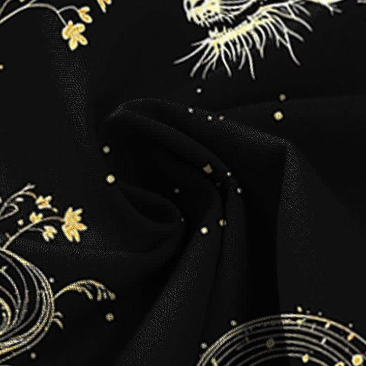 Buddha Stones Pantalon large à taille élastique et poches pour femme, en coton et lin, motif vagues dragon - image 3