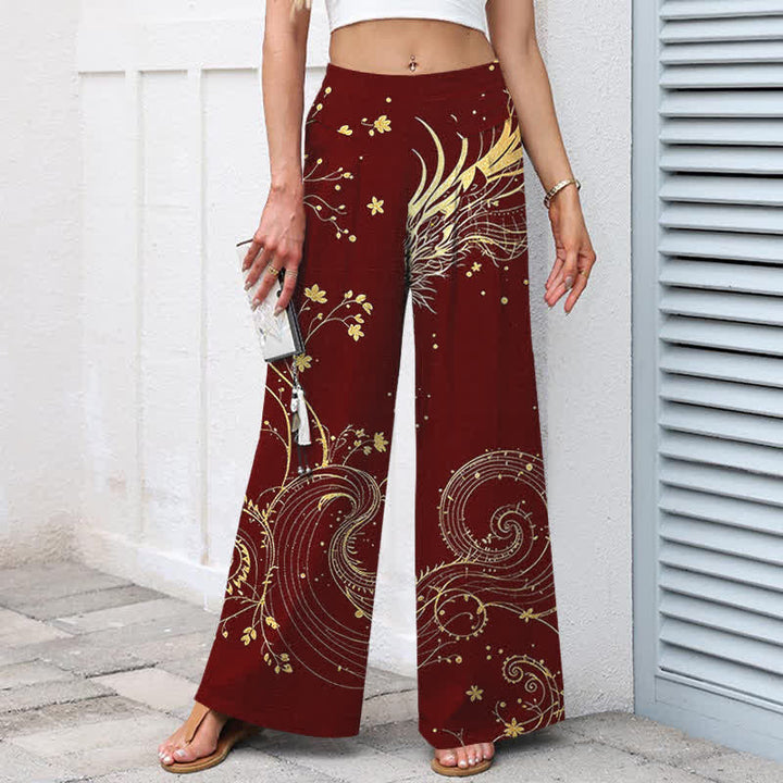 Buddha Stones Pantalon large à taille élastique et poches pour femme, en coton et lin, motif vagues dragon - image 5