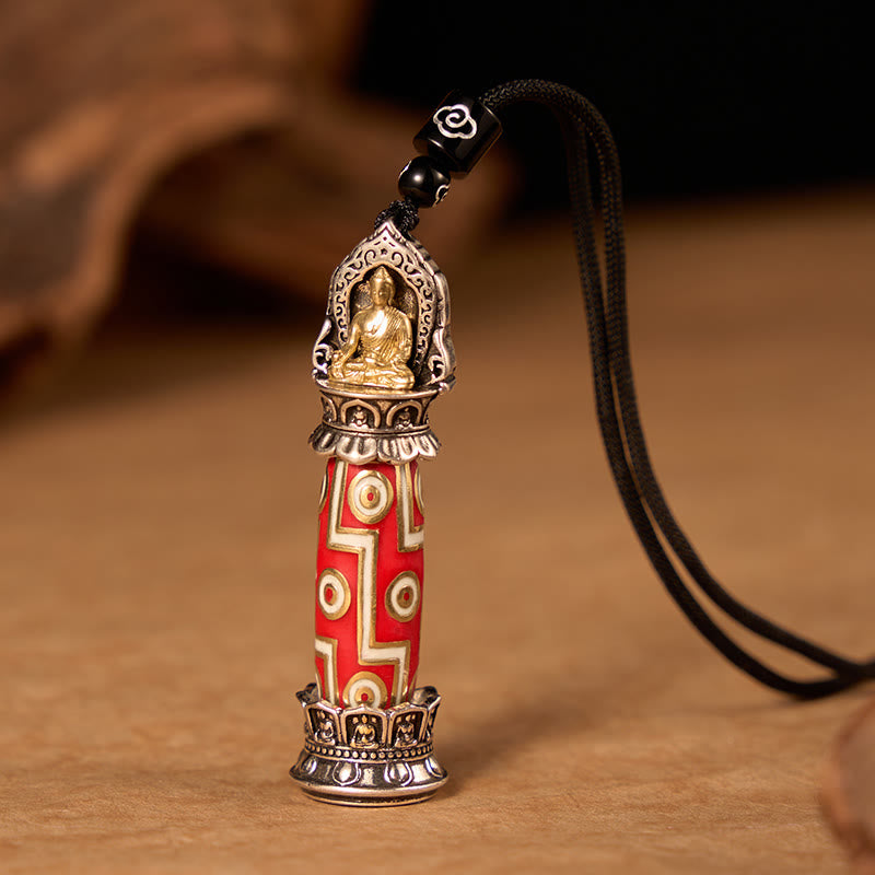 Buddha Stones Collier pendentif tibétain en cuivre à neuf yeux, orné d'un motif de perles Dzi, symbole de protection. - Cuivre (Protection ♥ Bénédictions) - image 0