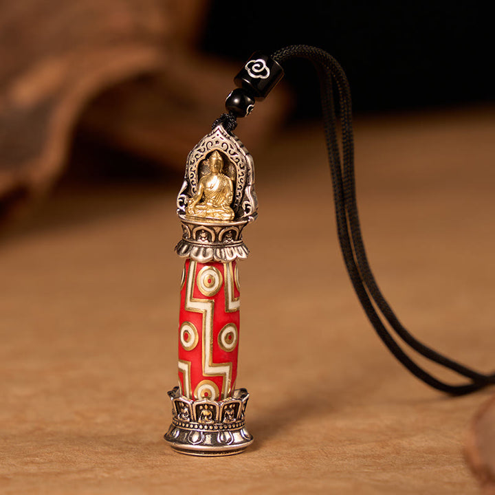 Buddha Stones Collier pendentif tibétain en cuivre à neuf yeux, orné d'un motif de perles Dzi, symbole de protection. - Cuivre (Protection ♥ Bénédictions) - image 0