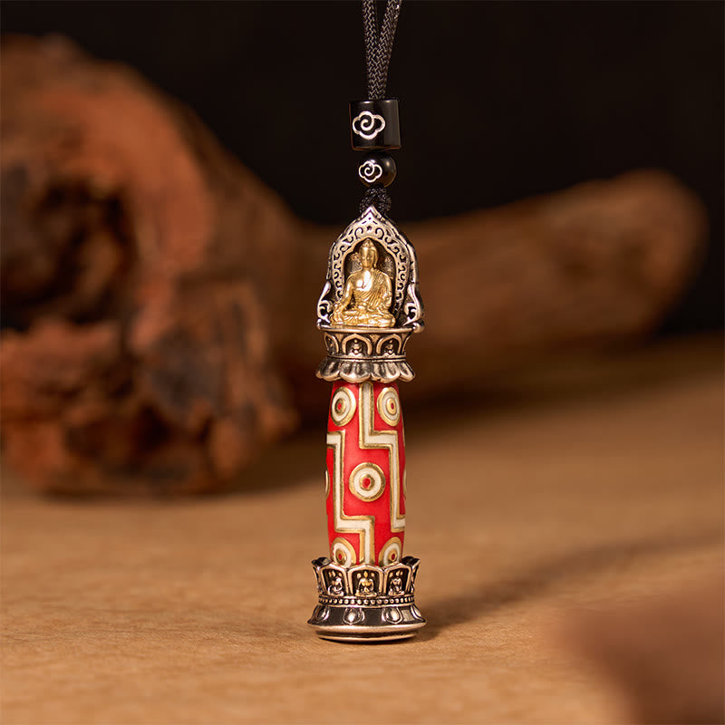 Buddha Stones Collier pendentif tibétain en cuivre à neuf yeux, orné d'un motif de perles Dzi, symbole de protection. - image 2