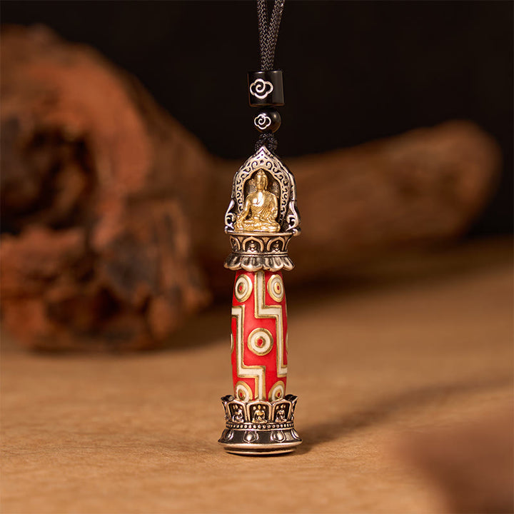 Buddha Stones Collier pendentif tibétain en cuivre à neuf yeux, orné d'un motif de perles Dzi, symbole de protection. - image 2