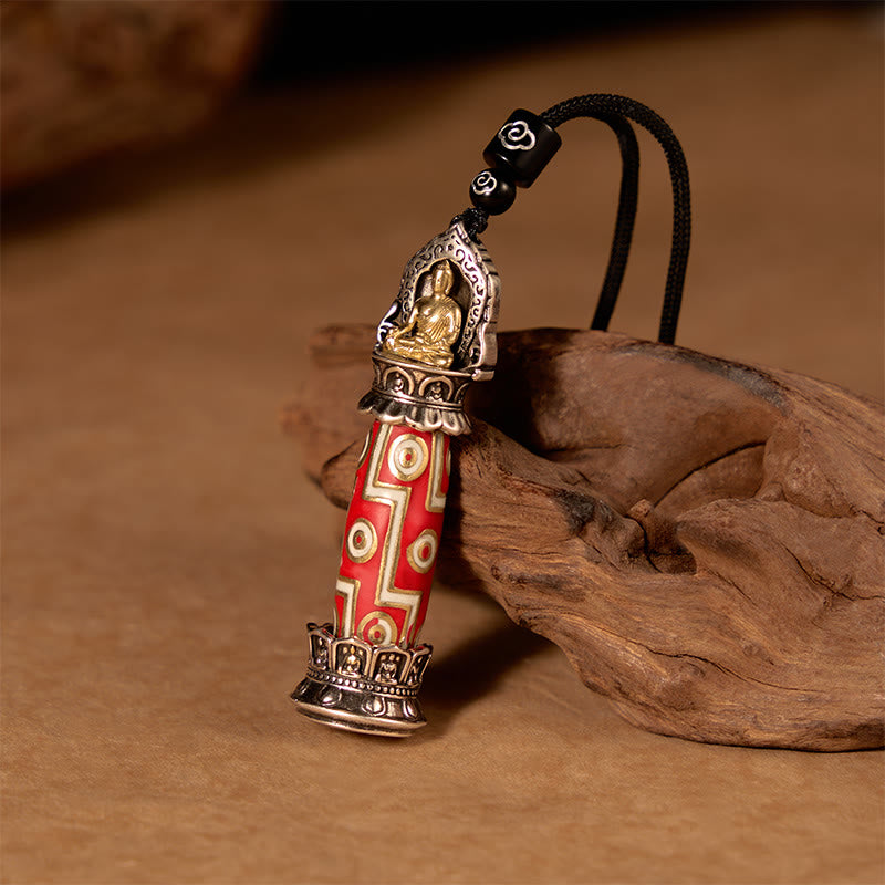 Buddha Stones Collier pendentif tibétain en cuivre à neuf yeux, orné d'un motif de perles Dzi, symbole de protection. - image 1