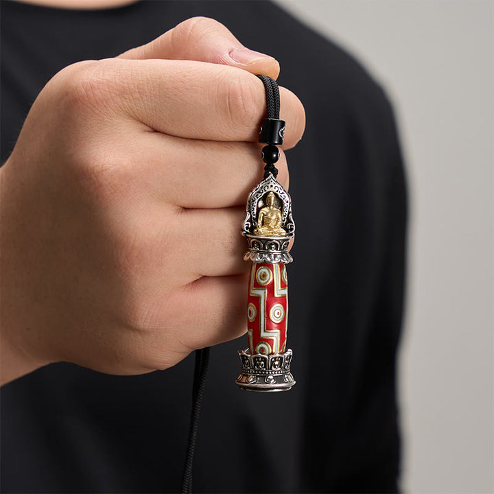Buddha Stones Collier pendentif tibétain en cuivre à neuf yeux, orné d'un motif de perles Dzi, symbole de protection. - image 4