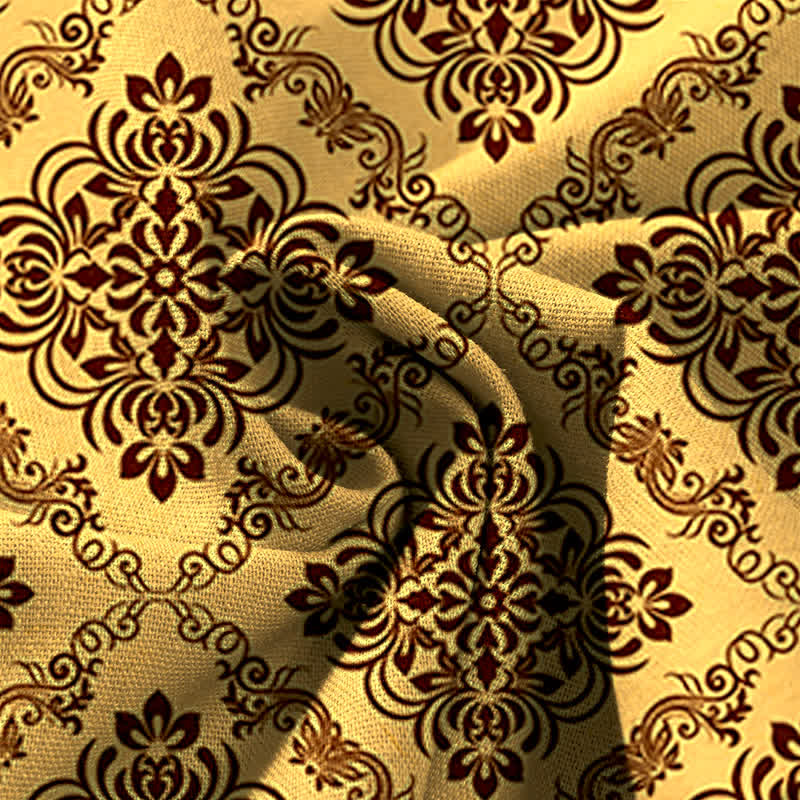 Buddha Stones Pantalon large à taille élastique et poches pour femme, en coton et lin, motif floral baroque - image 3