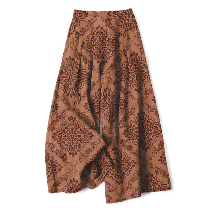 Buddha Stones Pantalon large à taille élastique et poches pour femme, en coton et lin, motif floral baroque - Pérou - US16，UK/AU20，EU48 (3XL) - image 8