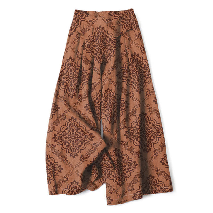 Buddha Stones Pantalon large à taille élastique et poches pour femme, en coton et lin, motif floral baroque - Pérou - US16，UK/AU20，EU48 (3XL) - image 8